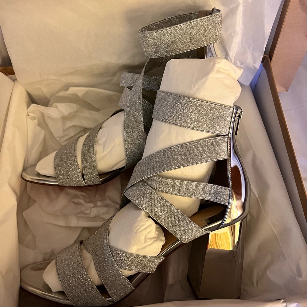 Elastic Patent Gladiapop 85 Heel Sandals Silver